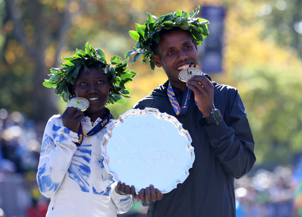Mary Keitany y Lelisa Desisa, ganadores Maratón de NYC.  Elsa/Getty Images