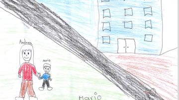 Un dibujo de "Mario", un niño guatemalteco que lleva 119 detenido junto con su madre en Dilley (Texas) forma parte de campaña de Amnistía Internacional USA contra detención de familias. Foto: suministrada