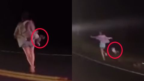 El momento en que arrojó al bebé.