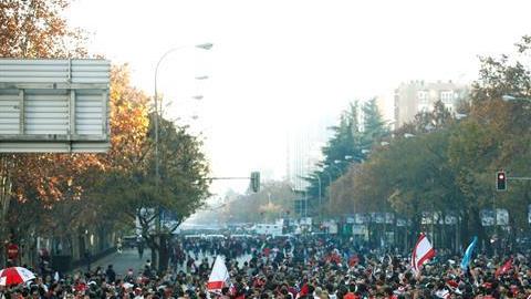 La afición de River Plate en las calles de Madrid.