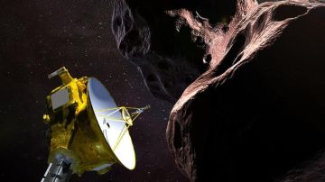 Una representación artística de New Horizons visitando Ultima Thule.