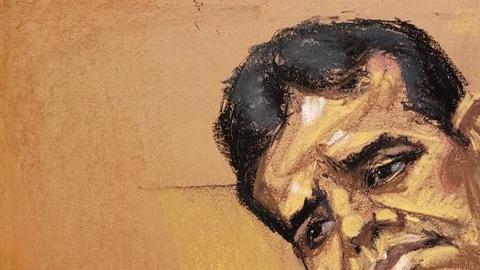 Dibujo realizado por la artista Jane Rosenberg donde aparece Vicente Zambada, hijo de Ismael "El Mayo" Zambada.
