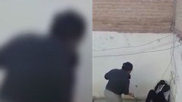 La mujer golpea a su hijo adolescente.