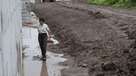 Empleada del Refugio de Vida Silvestre del Bajo Río Grande Nancy Brown en el lugar de construcción en 2008.