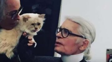 Lagerfeld junto a su gata  Choupette.