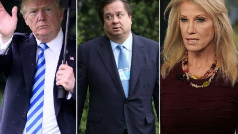 El presidente Donald Trump, el abogado George Conway y la asesora Kellyanne Conway.