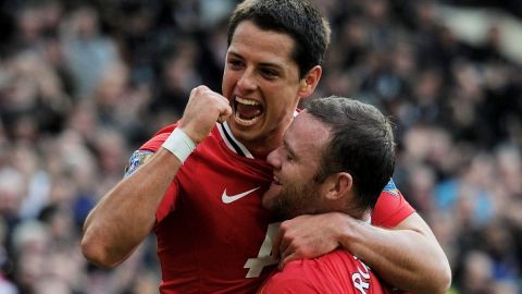 Wayne Rooney  y el mexicano Javier 'Chicharito' Hernández cuando jugaban juntos en el Manchester United.