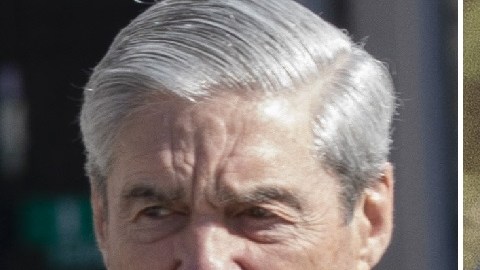 El fiscal especial Robert Mueller, el fiscal general William Barr y el presidente Donald Trump