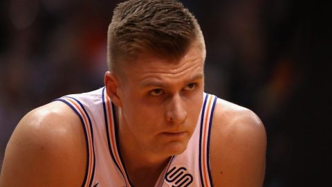 El jugador letón Kristaps Porzingis  cuando jugaba todavía para los New York Knicks.