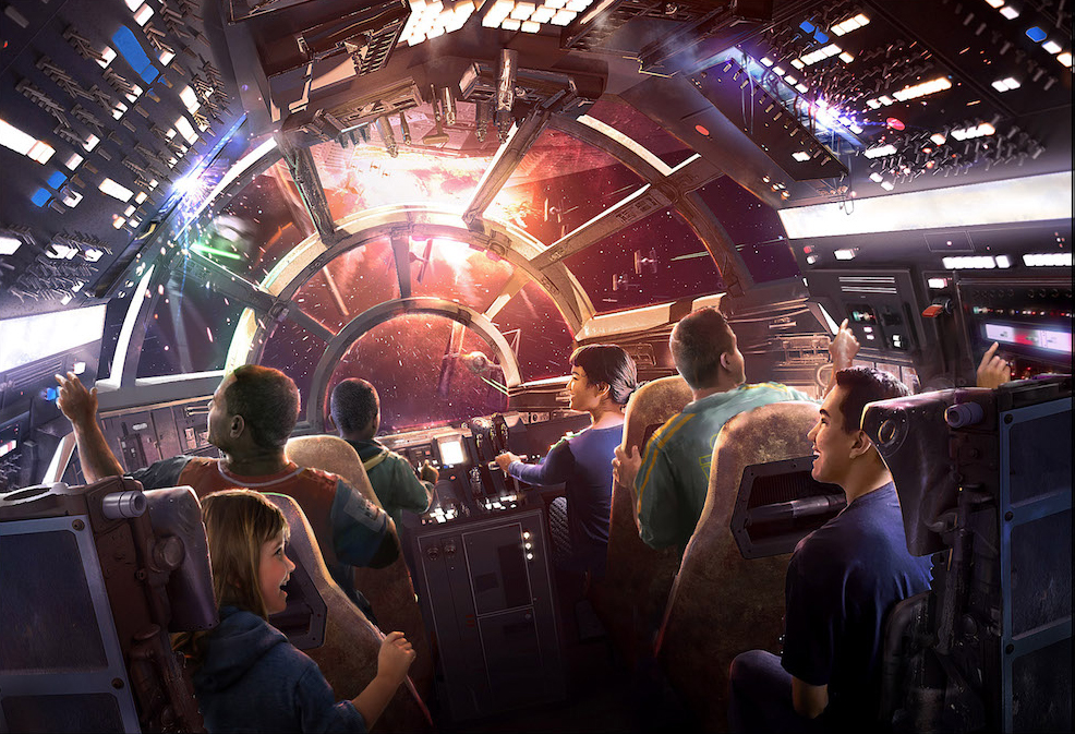 Los visitantes viajarán en el Halcón Milenario. / Foto: Concepto para la atracción de Lucasfilm.
