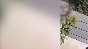 Con toda alevosía, la mujer golpea a su hija.