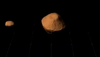 Animación simulada del sistema binario KW4 1999.
