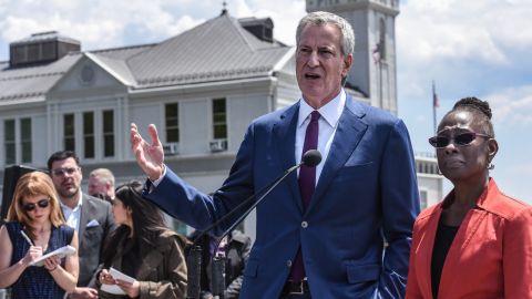 NEW YORK, NY - MAY 16: Mayor of New York City Bill de Blasio with his wife Chirlane McCray speaks to members of the media on May 16, 2019 in New York City. The Mayor addressed his presidential aspirations and the green new deal. (Photo by Stephanie Keith/Getty Images)