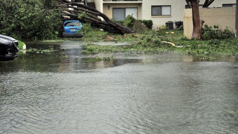 Un barrio inundado de Miami, Florida a raíz del huracán Irma en 2017.