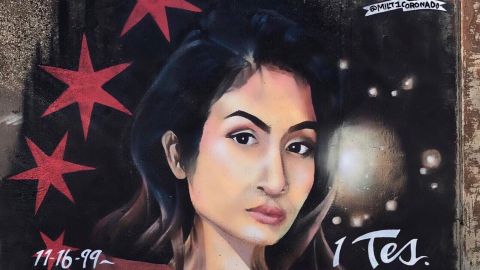 El artista Milton Coronado hizo un mural para rendir homenaje a Marlen Ochoa López.