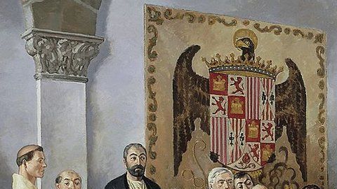 Este cuadro del siglo XV refleja cómo fue la firma del tratado de Tordesillas.