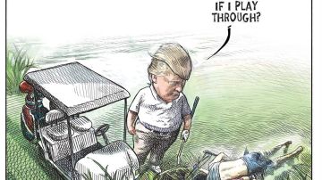 Caricatura de Trump realizada por el dibujante canadiense Michael Adder.