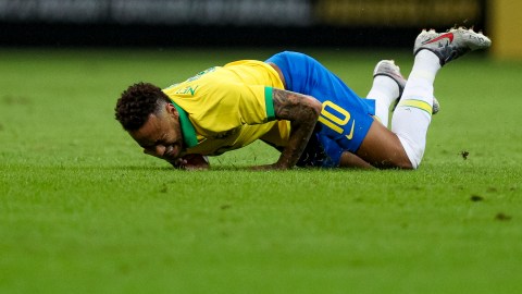 BRASILIA, BRAZIL - JUNE 05: Neymar Jr. of Brazil reacts during the International Friendly Match between Brazil and Qatar at Mane Garrincha Stadium on June 5, 2019 in Brasilia, Brazil. (Photo by Buda Mendes/Getty Images)