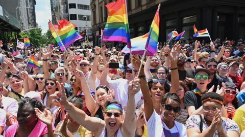 Participants take part in the NYC Pride March as part of World Pride commemorating the 50th Anniversary of the Stonewall Uprising on June 30, 2019 in New York City. (Photo by ANGELA WEISS / AFP)        (Photo credit should read ANGELA WEISS/AFP/Getty Images)