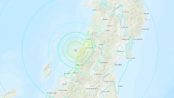 Mapa sísmico donde aparece el epicentro del terremoto de 6,8 grados en la escala Richter que sacudió este martes el norte de Japón, cerca de la ciudad de Sakata.