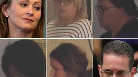 La exsecretaria de Educación, Julia Keleher; la ex directora ejecutiva de ASES, Ángela Ávila; el presidente de BDO, Fernando Sherrer Caillet; las contratistas Glenda y Mayra Ponce; y el contratista Alberto Velázquez Piñol.