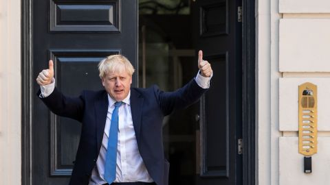 LONDON, ENGLAND - JULY 23: Newly elected Conservative party leader Boris Johnson poses outside the Conservative Leadership Headquarters on July 23, 2019 in London, England. After a month of hustings, campaigning and televised debates the members of the UK's Conservative and Unionist Party have voted for Boris Johnson to be their new leader and the country's next Prime Minister, replacing Theresa May. (Photo by Dan Kitwood/Getty Images)