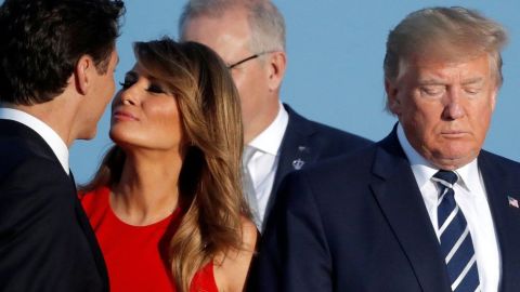 La curiosa imagen de Trudeau, Melania Trump y Donald Trump se viralizó.