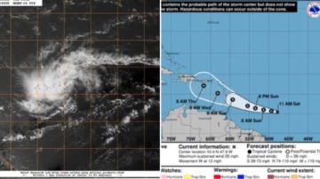 Imágenes del ciclón y la previsión del Centro Nacional de Huracanes.