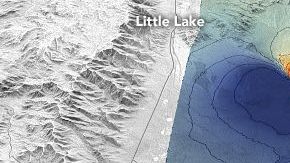 El mapa muestra el desplazamiento del suelo en Ridgecrest,  en metros.