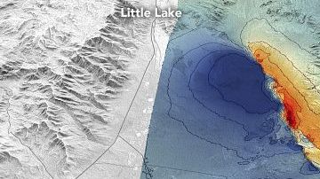 El mapa muestra el desplazamiento del suelo en Ridgecrest,  en metros.