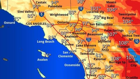 Las temperaturas para este jueves en el sur de California estarán entre los 74 y los 107 grados F.