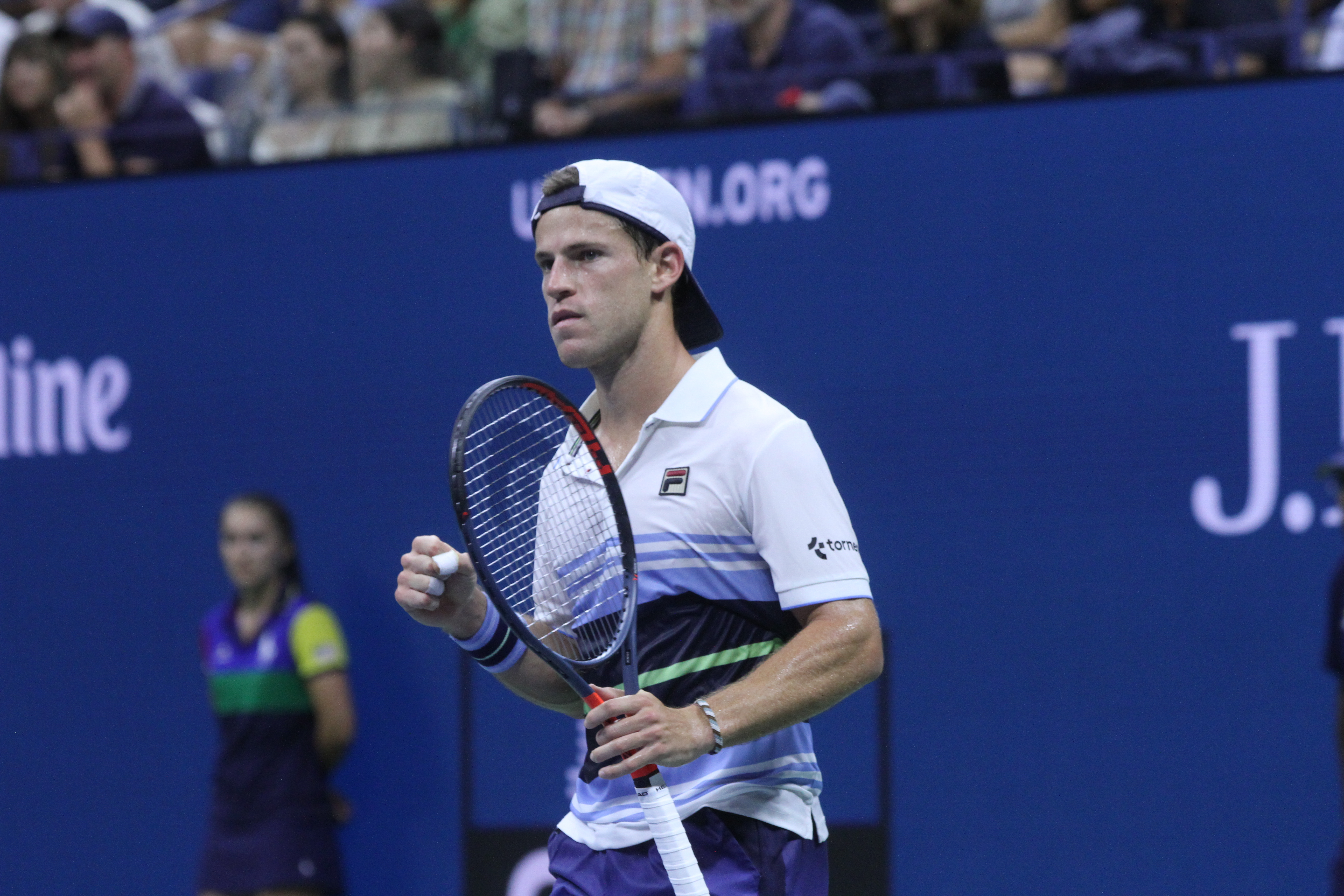 Schwartzman celebra un punto durante el primer set. / Foto: Mariela Lombard, El Diario NY