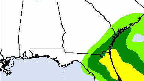 El mapa refleja las lluvias que el ciclón potencial 9 puede traer a Bahamas y Florida.