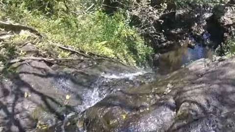 La joven se resbala mientras se encuentra parada al filo de una piedra.