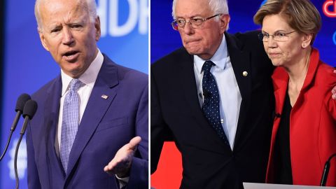 El ex vice presidente Joe Biden y los senadores Bernie Sanders y Elizabeth Warren