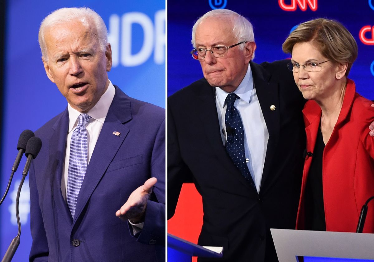 El ex vice presidente Joe Biden y los senadores Bernie Sanders y Elizabeth Warren