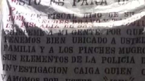 La narcomanta con la que amenazaron al fiscal Regional de Tecámac, Joel Sánchez Bravo.
