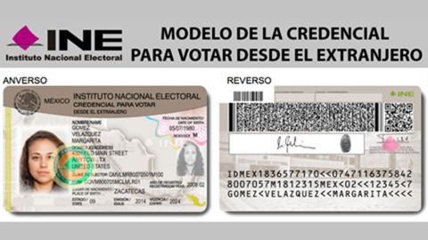 Esta imagen muestra el modelo de una credencial para votar, dedicada para los mexicanos migrantes.