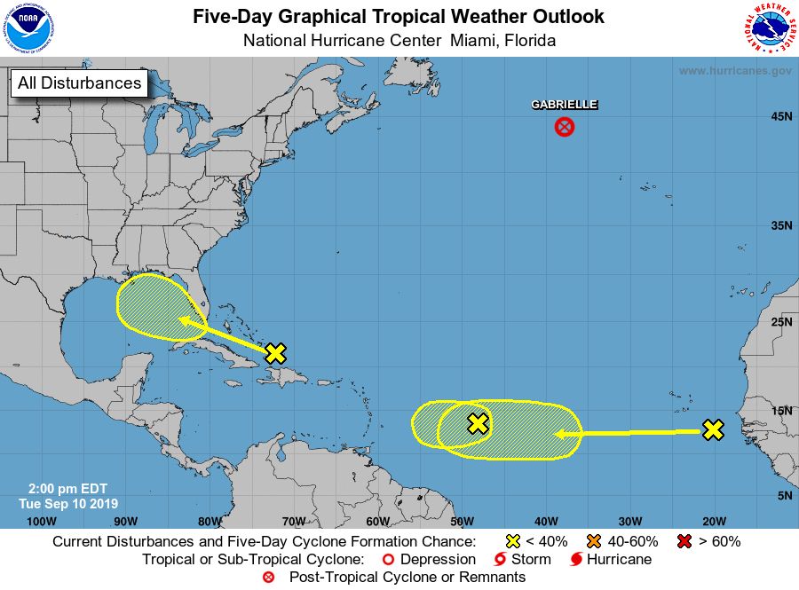 Pronóstico del Centro Nacional de Huracanes a 10 de septiembre de 2019.