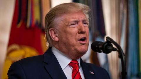 Trump al hablar de la muerte del líder de ISIS.