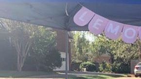 Las niñas venden limonada y otros productos para recaudar fondos.