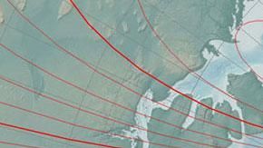 Mapa del movimiento del polo magnético en el Ártico en 2015.