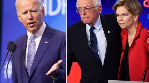 El ex vice presidente Joe Biden y los senadores Bernie Sanders y Elizabeth Warren.