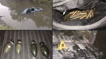 Narcos atacan a soldados mexicanos y terminan con troca hundida en río y arsenal decomisado
