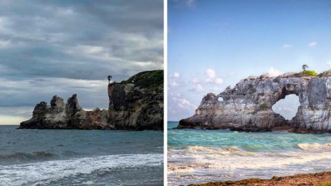 Punta Ventana antes (d) y después (i) del terremoto del lunes.