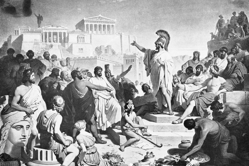 Pericles, dando uno de sus discursos.

