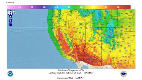 Pronóstico del sábado del National Digital Forecast Database Display.