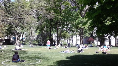 Parques con círculos de cal para el distanciamiento