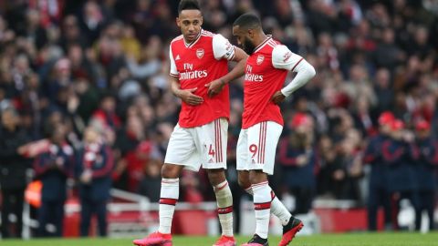 Pierre-Emerick Aubameyang y Alexandre Lacazette en un partido de Arsenal.