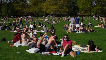 Muchos grupos de personas como este, sin usar máscaras ni respetar la separación de seis pies, se vieron el pasado domingo en Central Park.